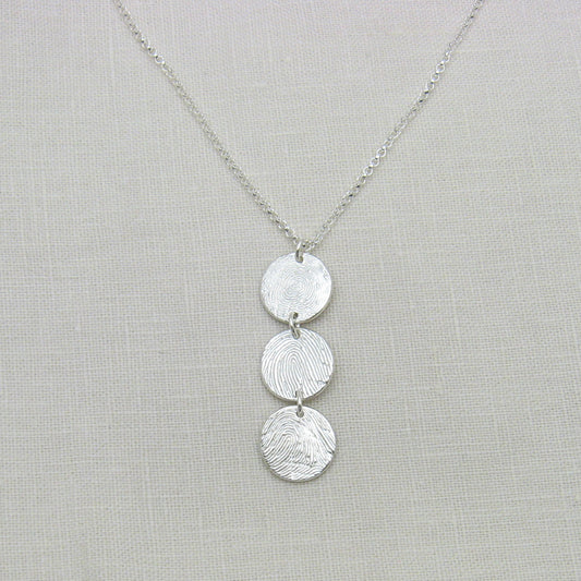 Circle Fingerprint Vertical Link Necklace with 3 pendants
