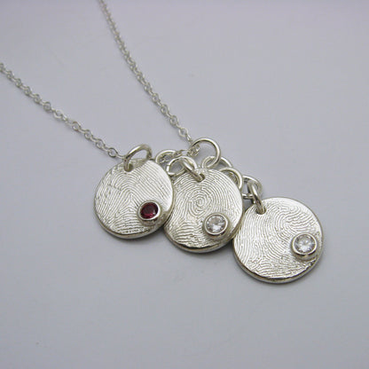 Circle Fingerprint with Birthstone Charm Necklace with 3 charms