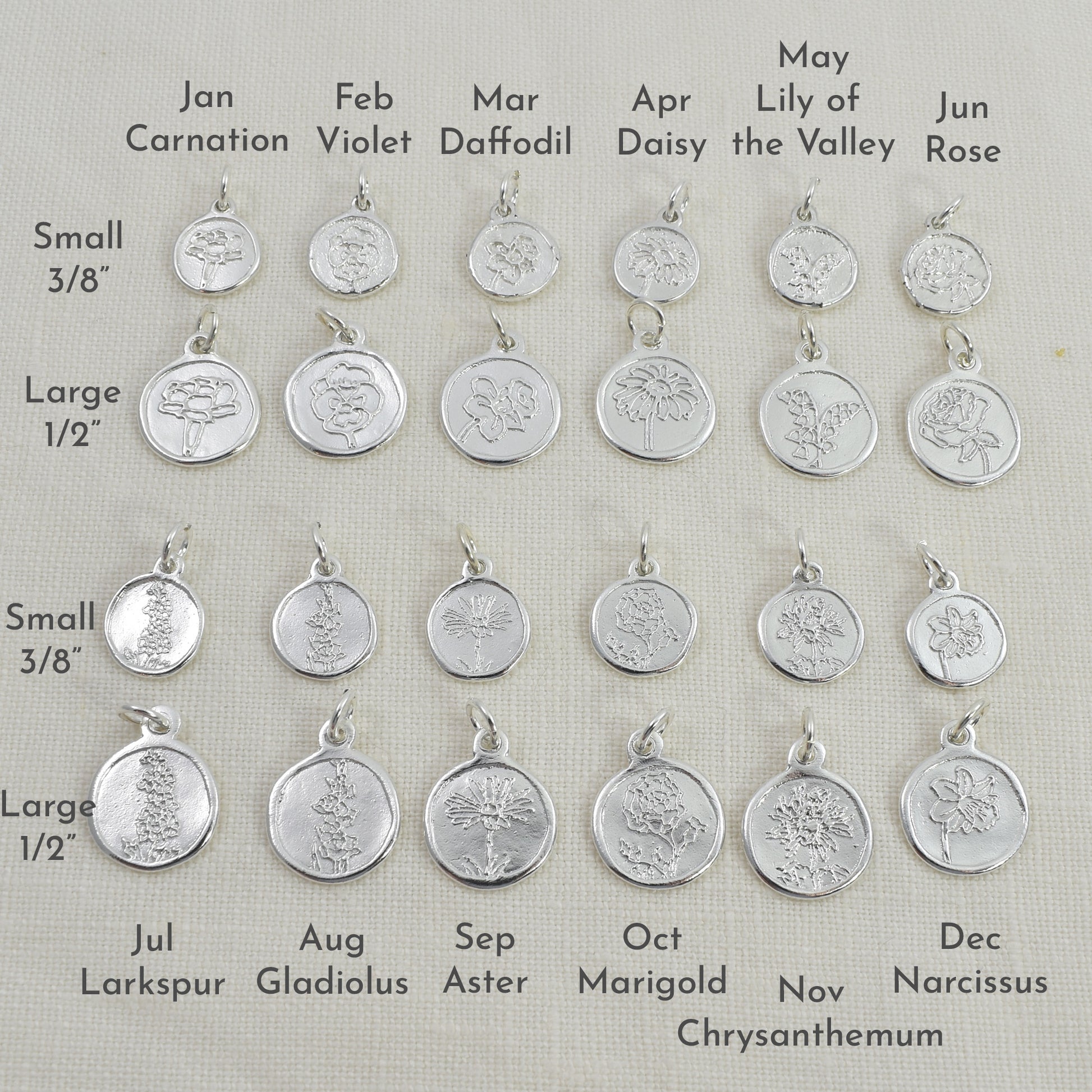 Birth Month Flower Charm with labels