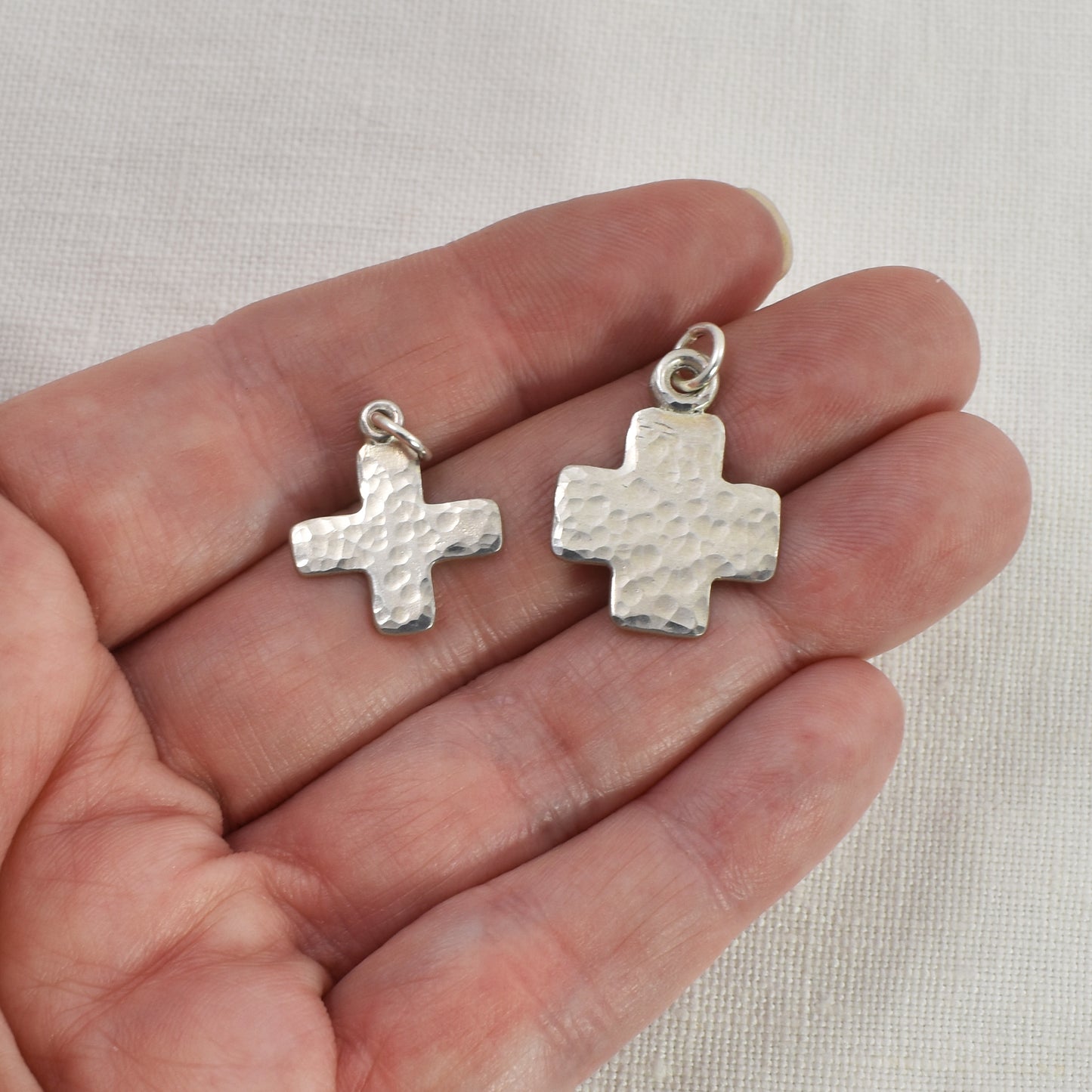 Plus Symbol Pendant | Chunky Cross Necklace | Hammered Sterling Silver