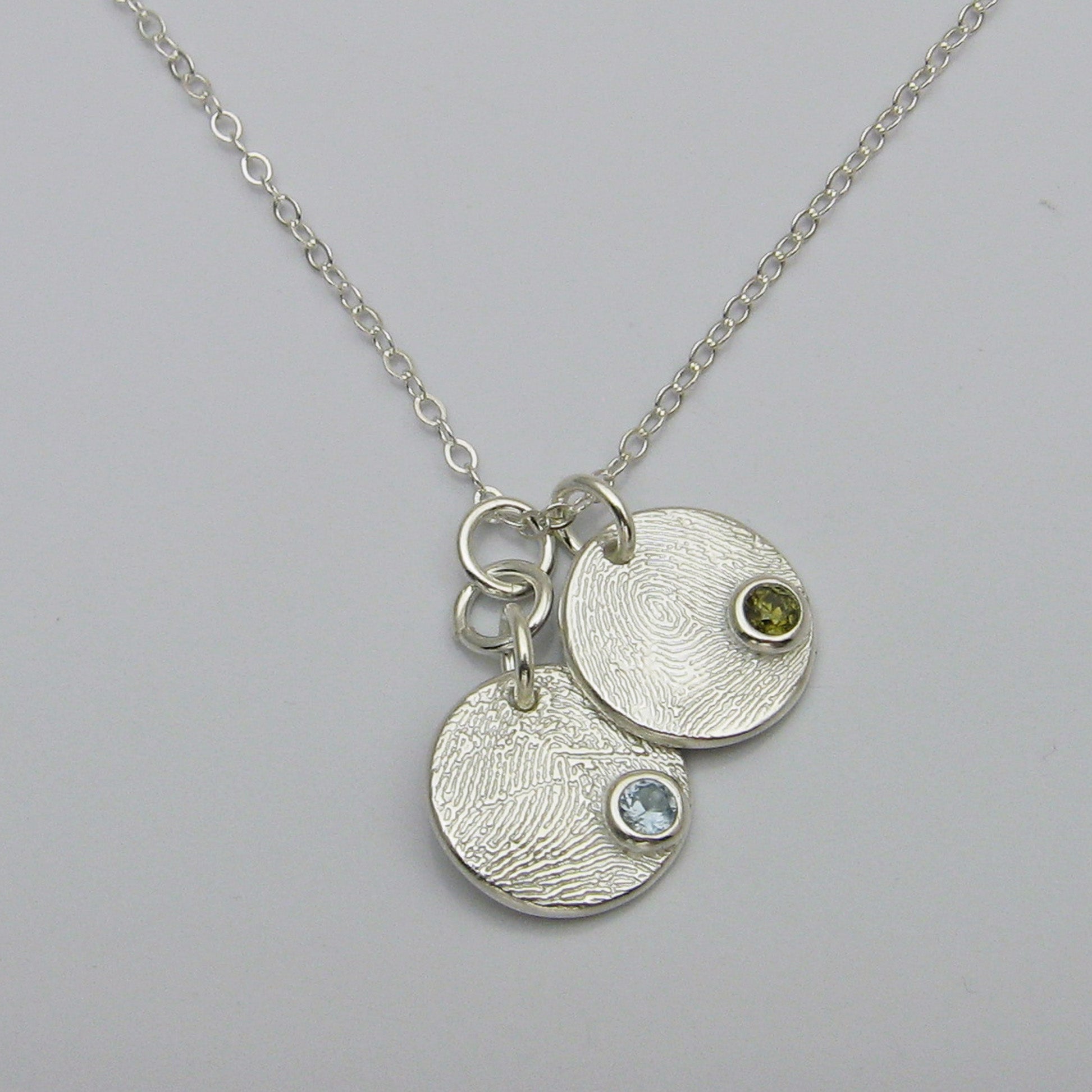 Circle Fingerprint with Birthstone Charm Necklace wtih 2 charms