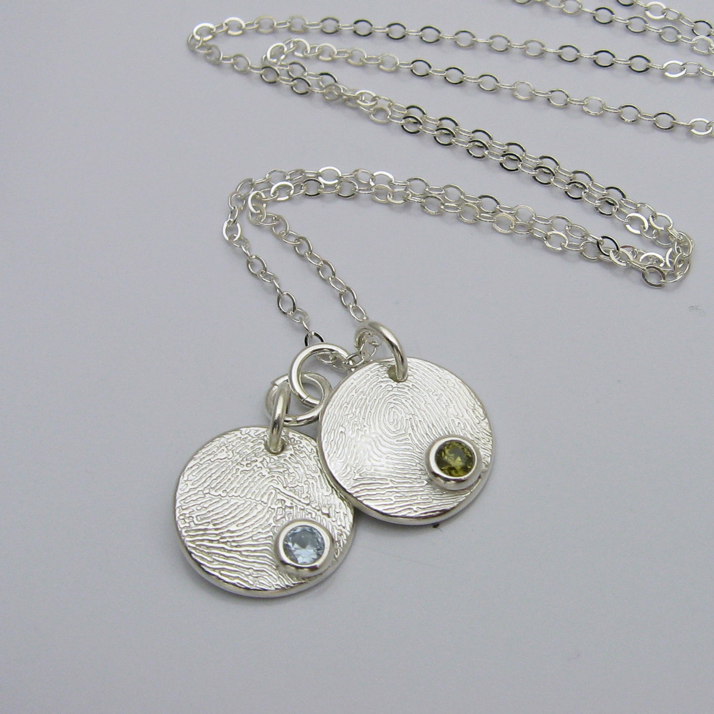 Circle Fingerprint with Birthstone Charm Necklace with 2 charms