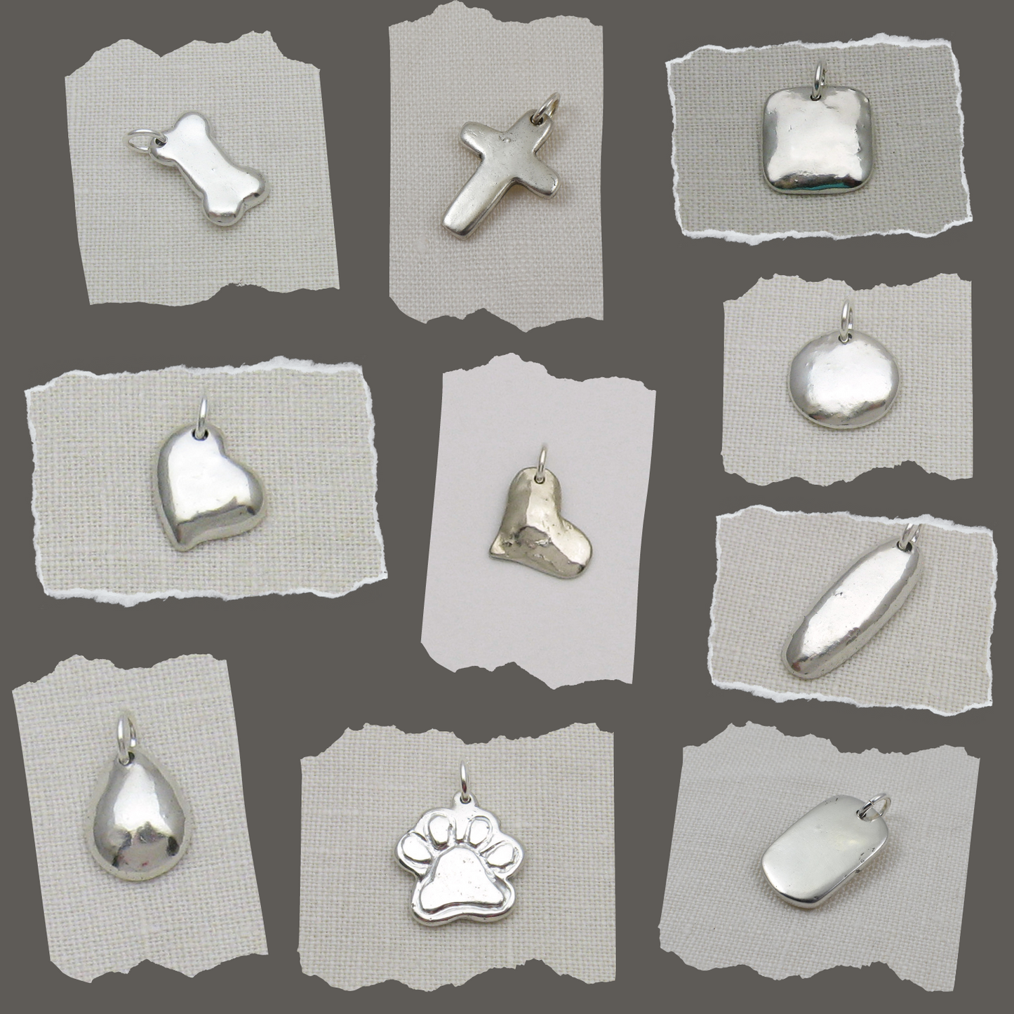 Photo collage of 10 different cremation ashes pendants