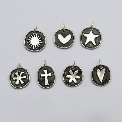 Sterling Silver Symbolic Charms Sun, Heart, Starfish, Asterisk, Cross, Flower, Long Heart