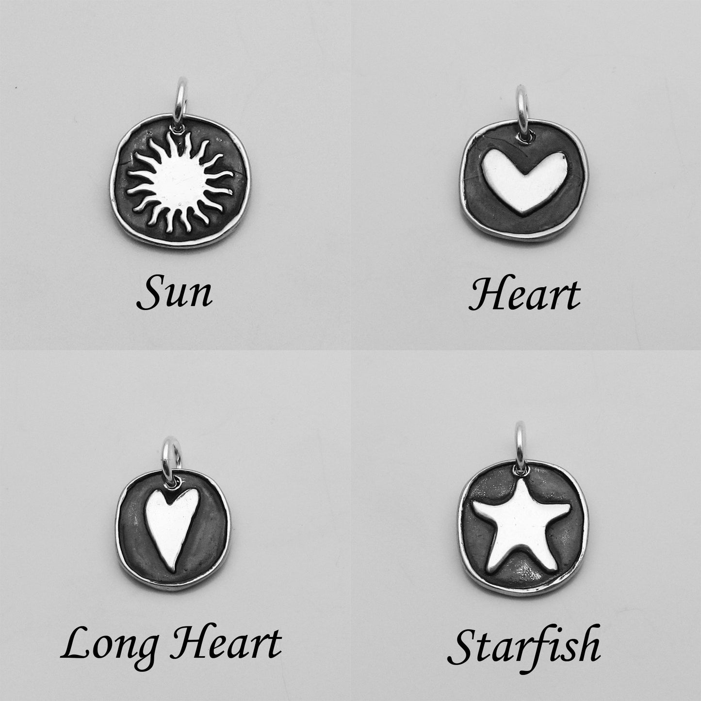Sterling Silver Symbolic Charms Sun, Heart, Starfish, Long Heart
