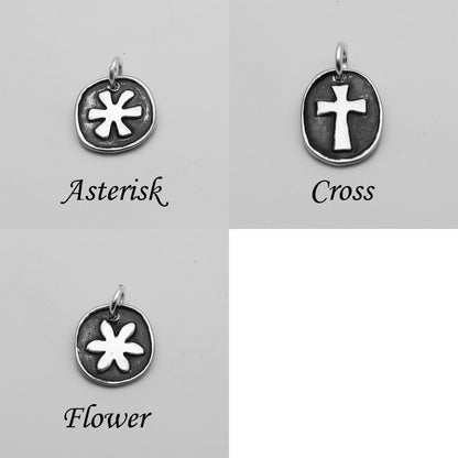 Sterling Silver Symbolic Charms Asterisk, Cross, Flower