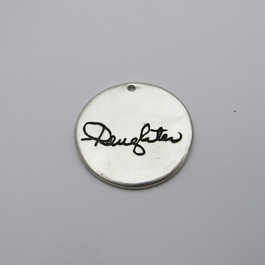 Circle Pendant Engraved with Handwriting