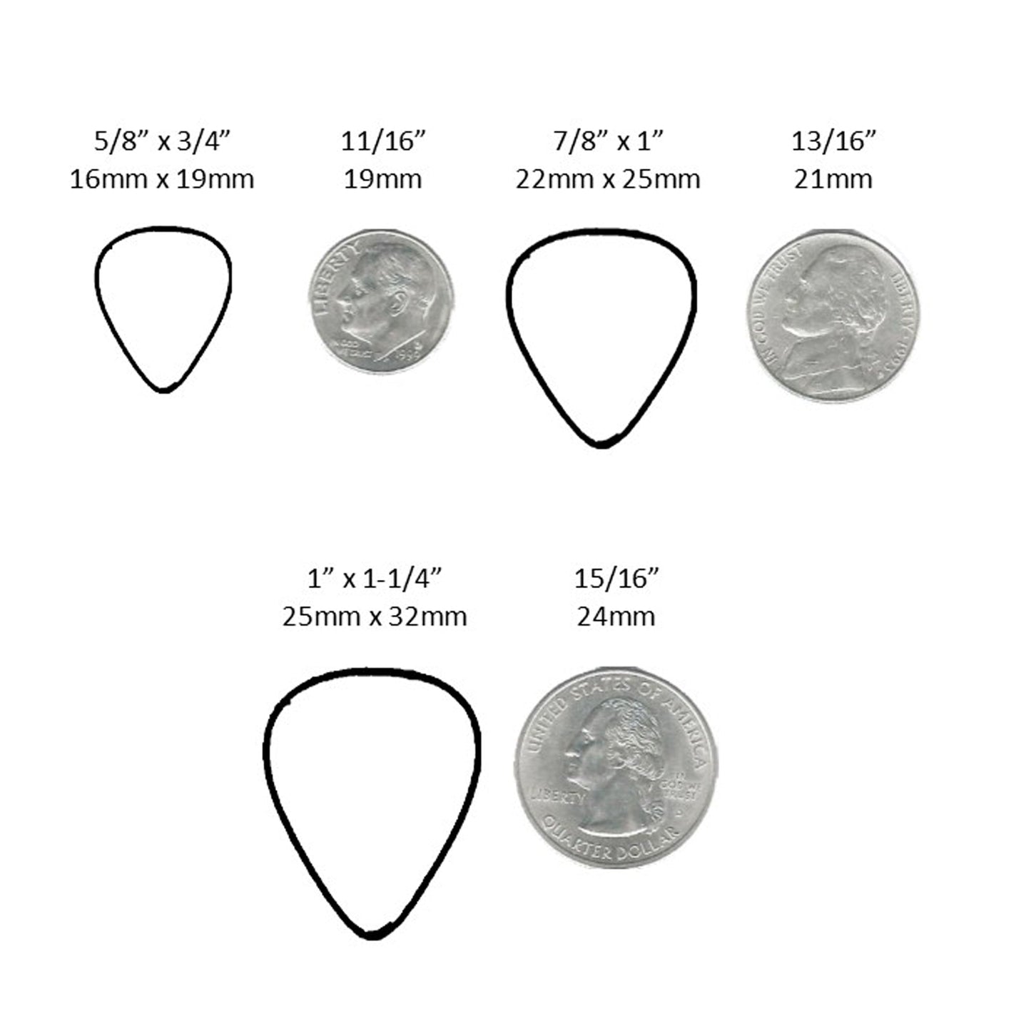 Guitar Pick Fingerprint Pendant Sizes