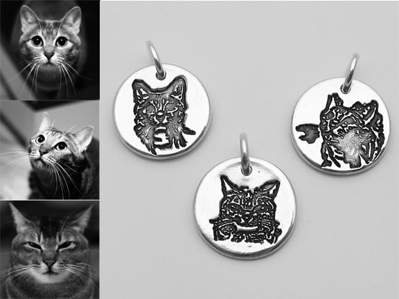 3 Circle Pendants Engraved with the Pet Photos shown on the left side 