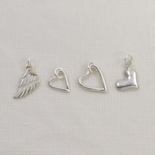 Angel Wing, Small Open Heart, Large Open Heart, Puffy Heart Symbolic Charms Add On