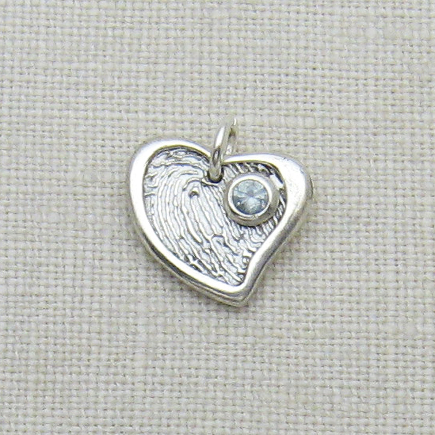 Assymetrical Heart Fingerprint Pendant With Raised Border and Birthstone