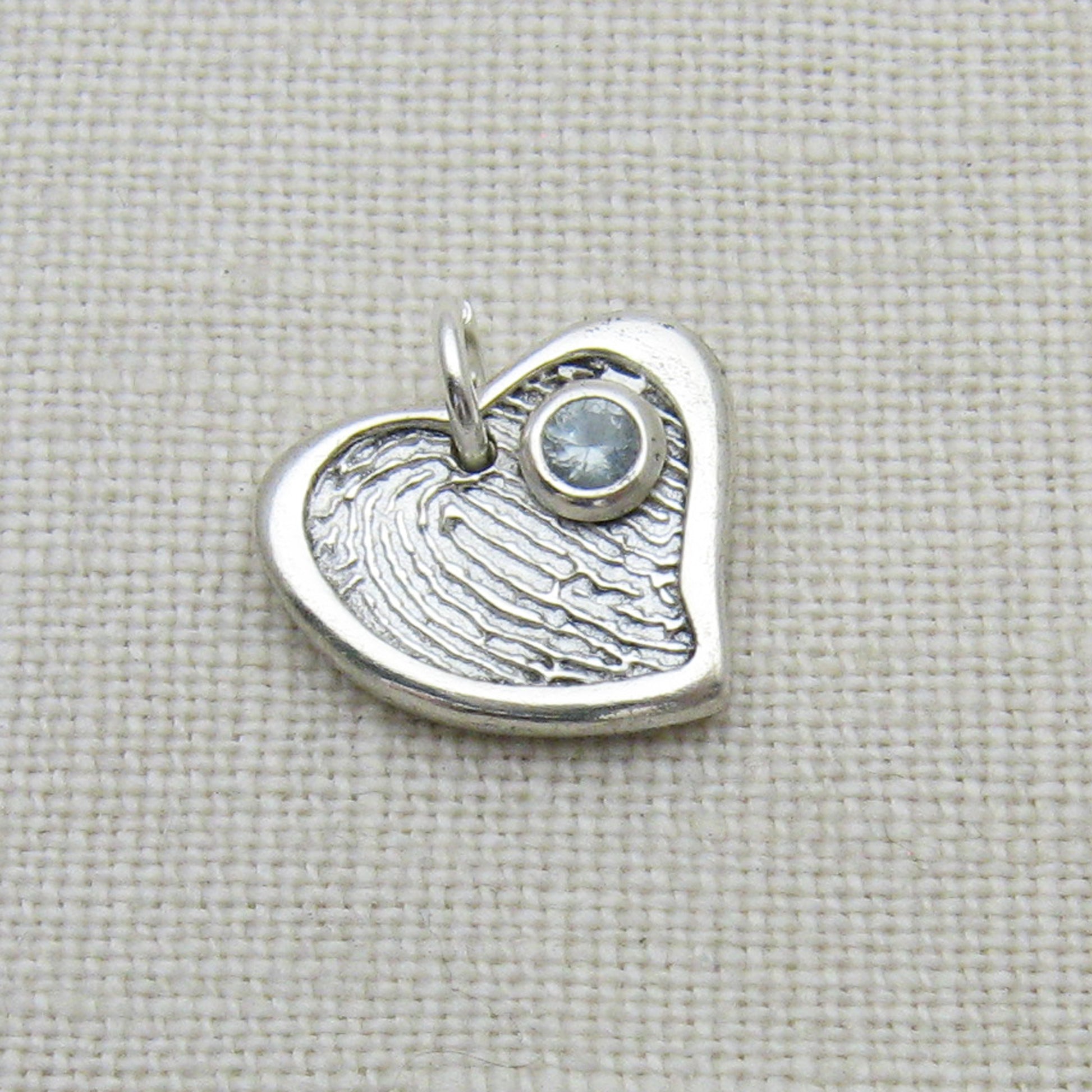 Assymetrical Heart Fingerprint Pendant With Raised Border and Birthstone