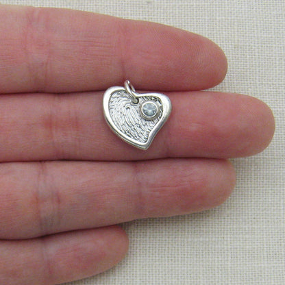 Assymetrical Heart Fingerprint Pendant With Raised Border and Birthstone
