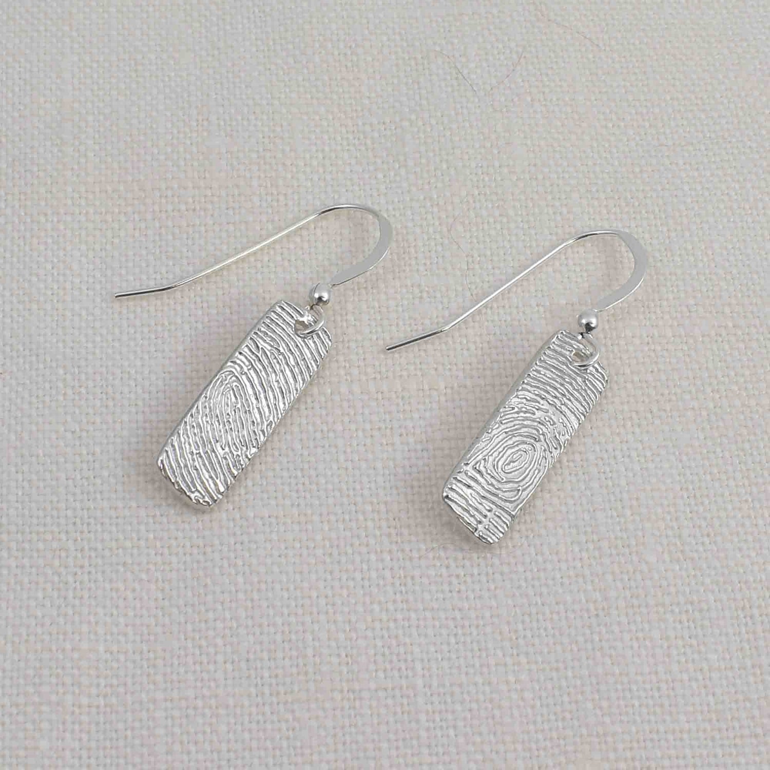 Silver Fingerprint Bar Earrings