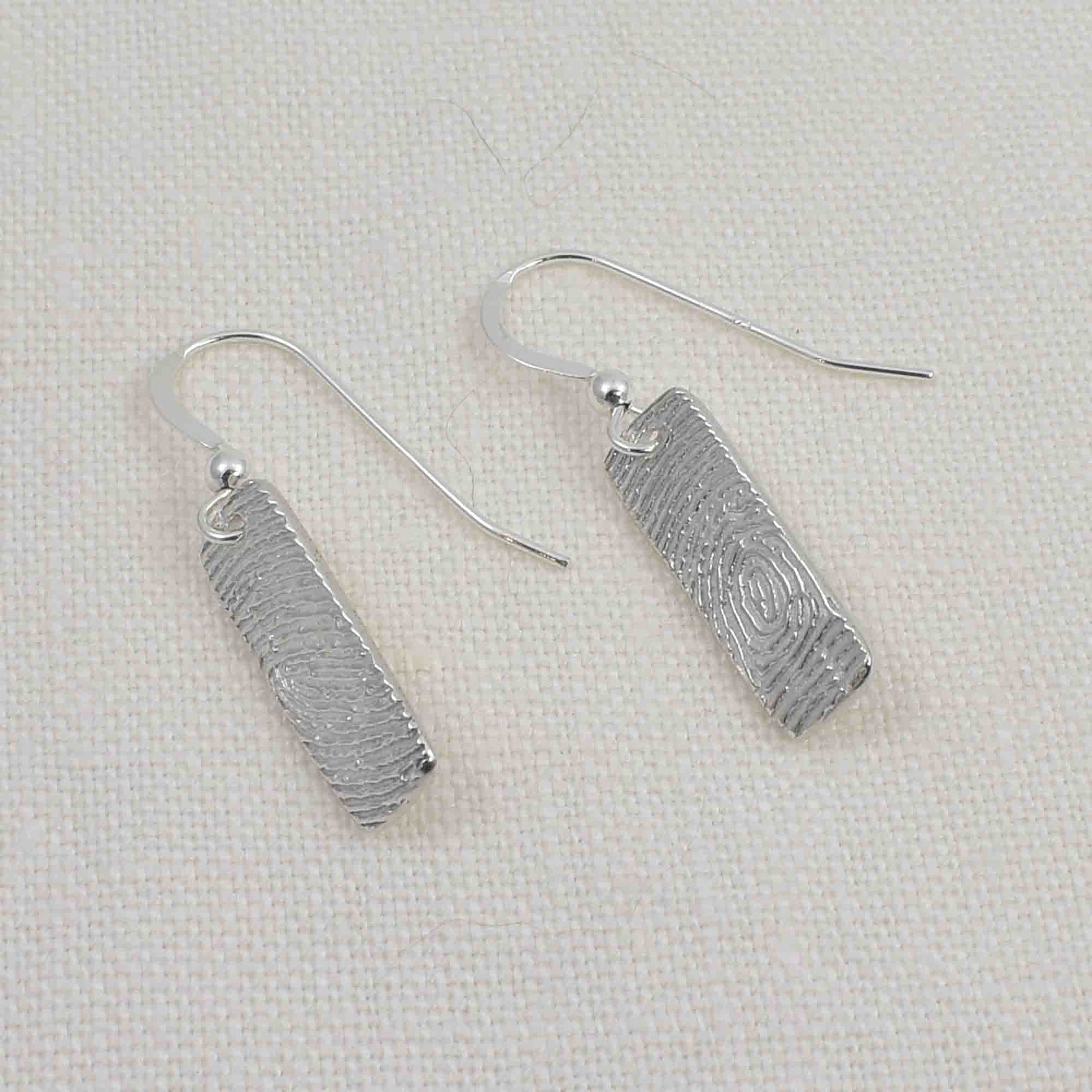 Silver Fingerprint Bar Earrings