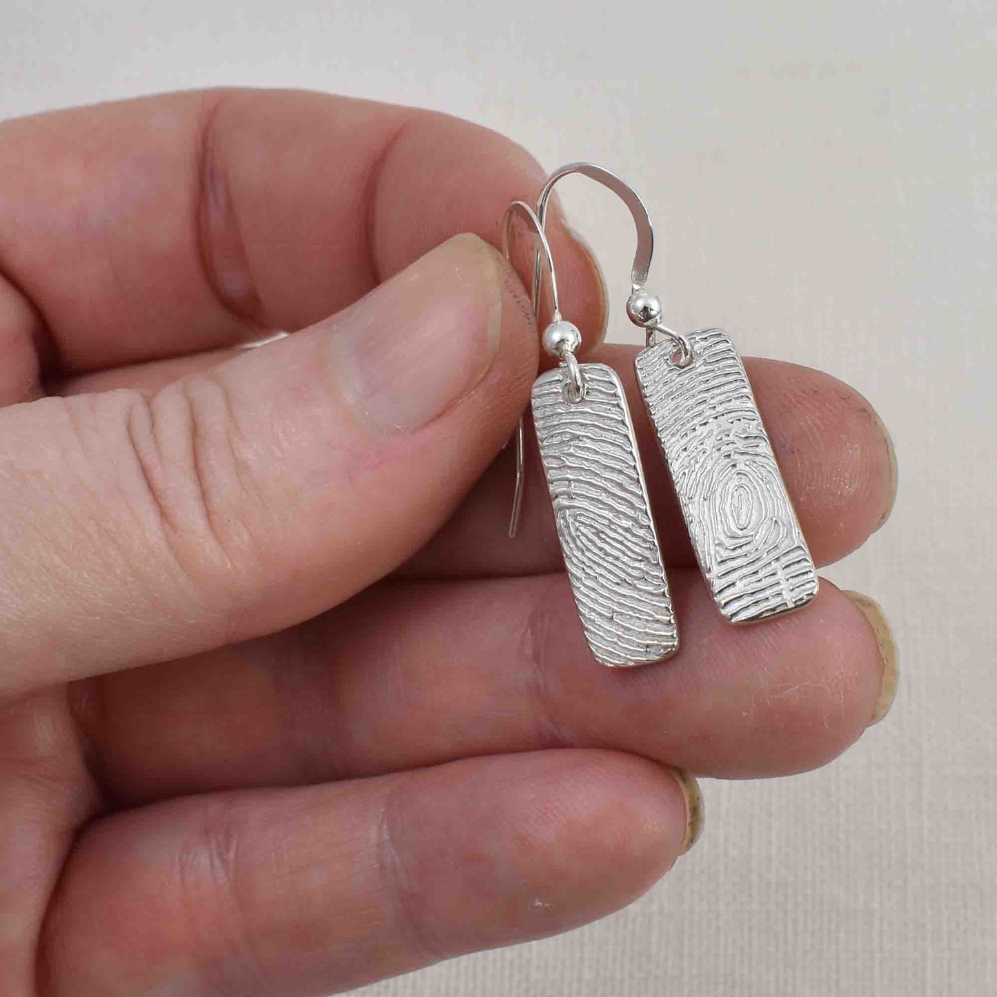 Silver Fingerprint Bar Earrings