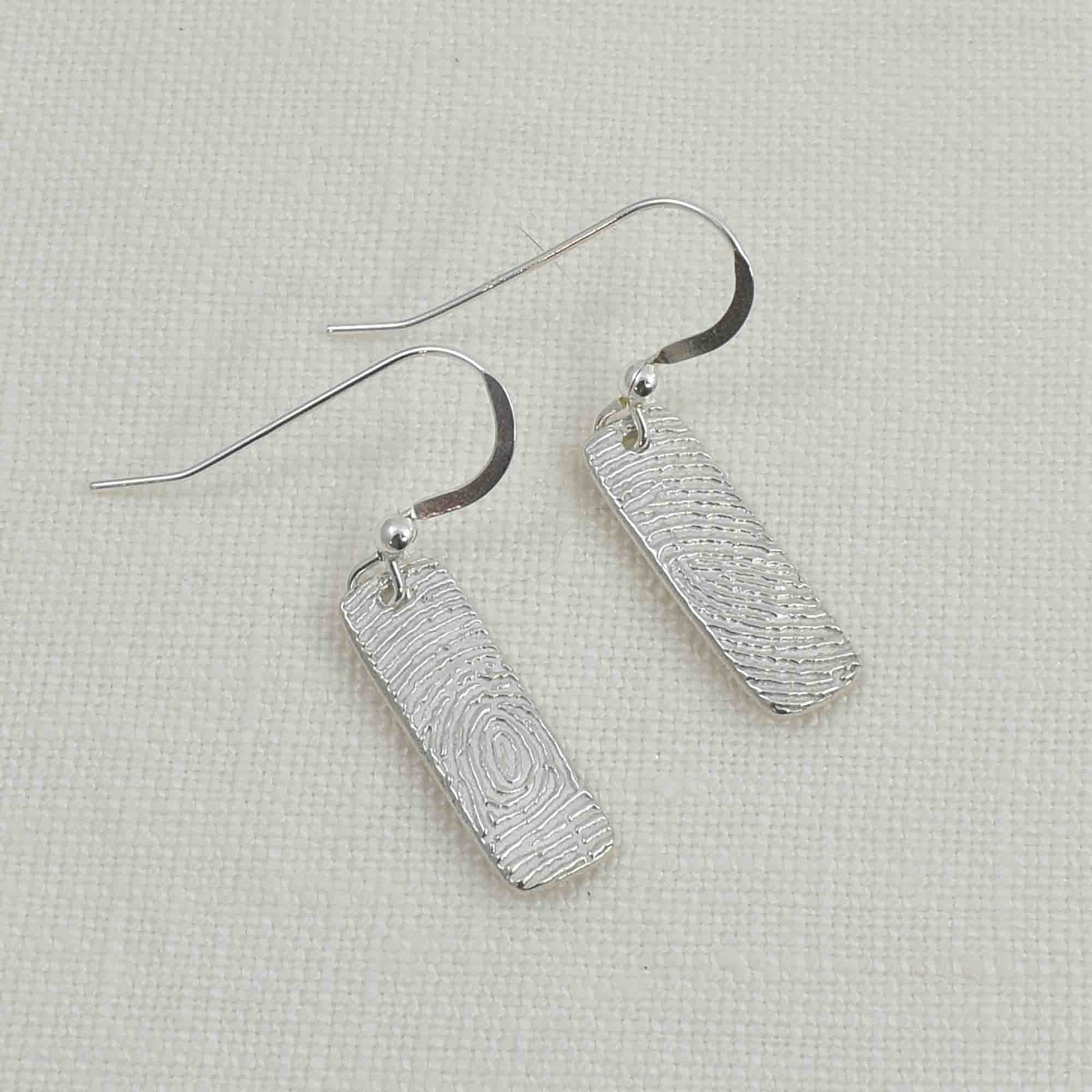 Silver Fingerprint Bar Earrings