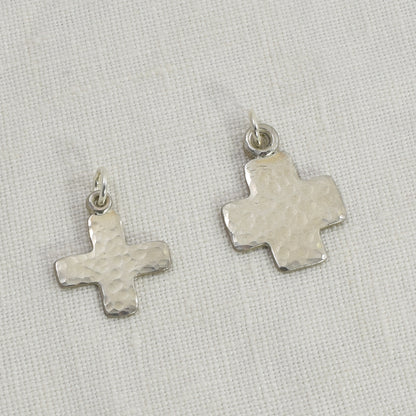 Plus Symbol Pendant | Chunky Cross Necklace | Hammered Sterling Silver