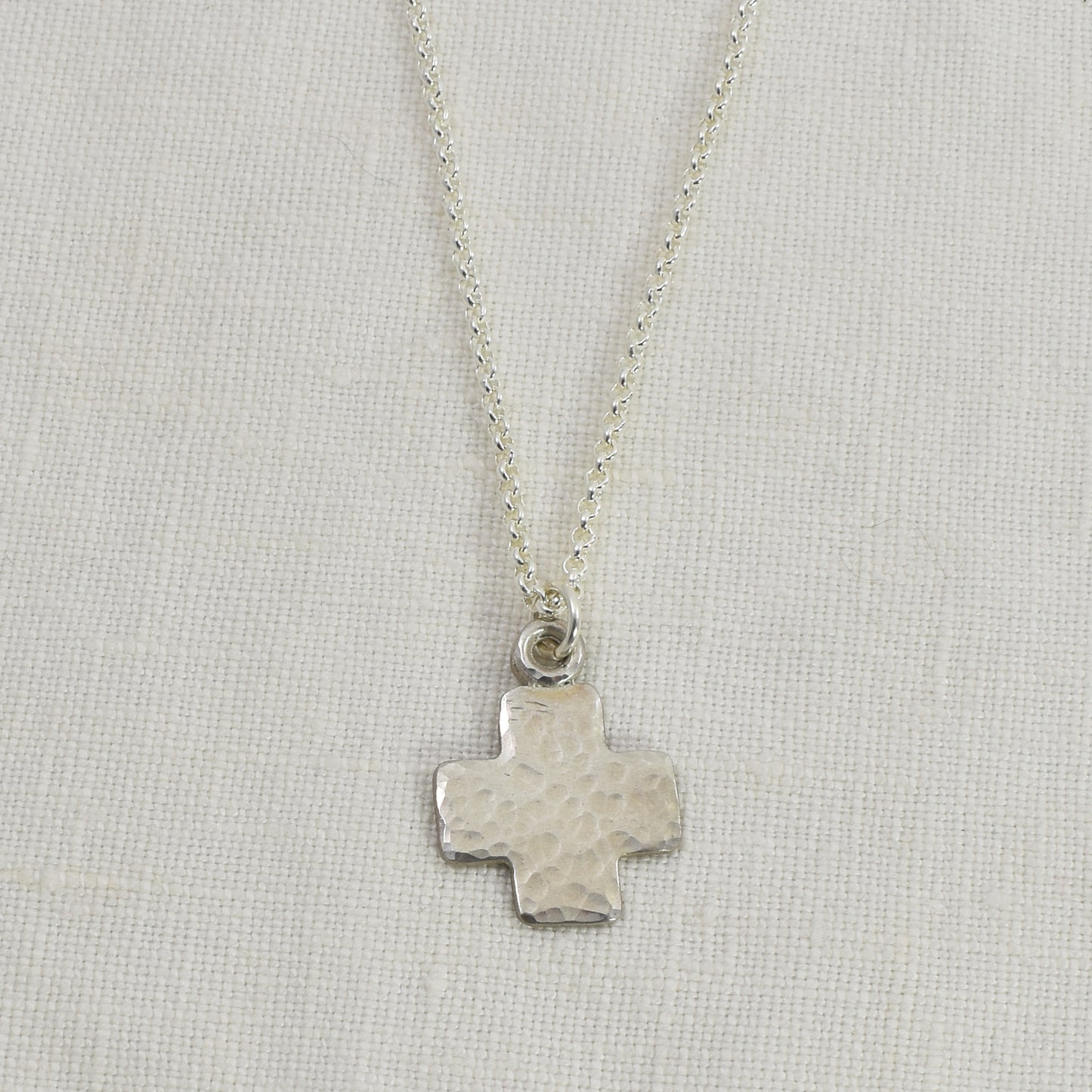 Plus Symbol Pendant | Chunky Cross Necklace | Hammered Sterling Silver