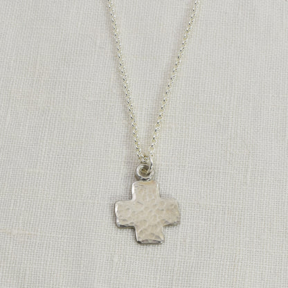 Plus Symbol Pendant | Chunky Cross Necklace | Hammered Sterling Silver