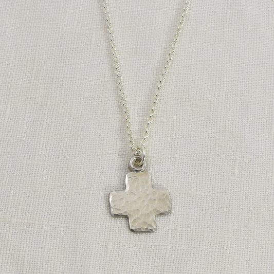 Plus Symbol Pendant | Chunky Cross Necklace | Hammered Sterling Silver