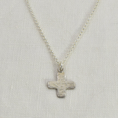 Plus Symbol Pendant | Chunky Cross Necklace | Hammered Sterling Silver