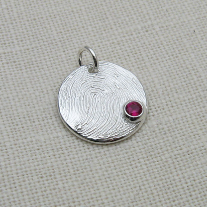 Circle Fingerprint Pendant with Birthstone