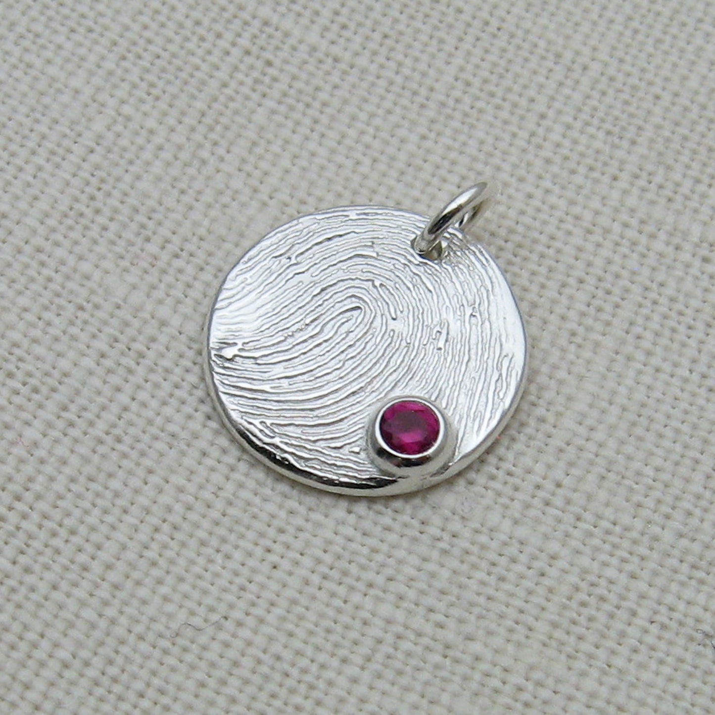 Circle Fingerprint Pendant with Birthstone