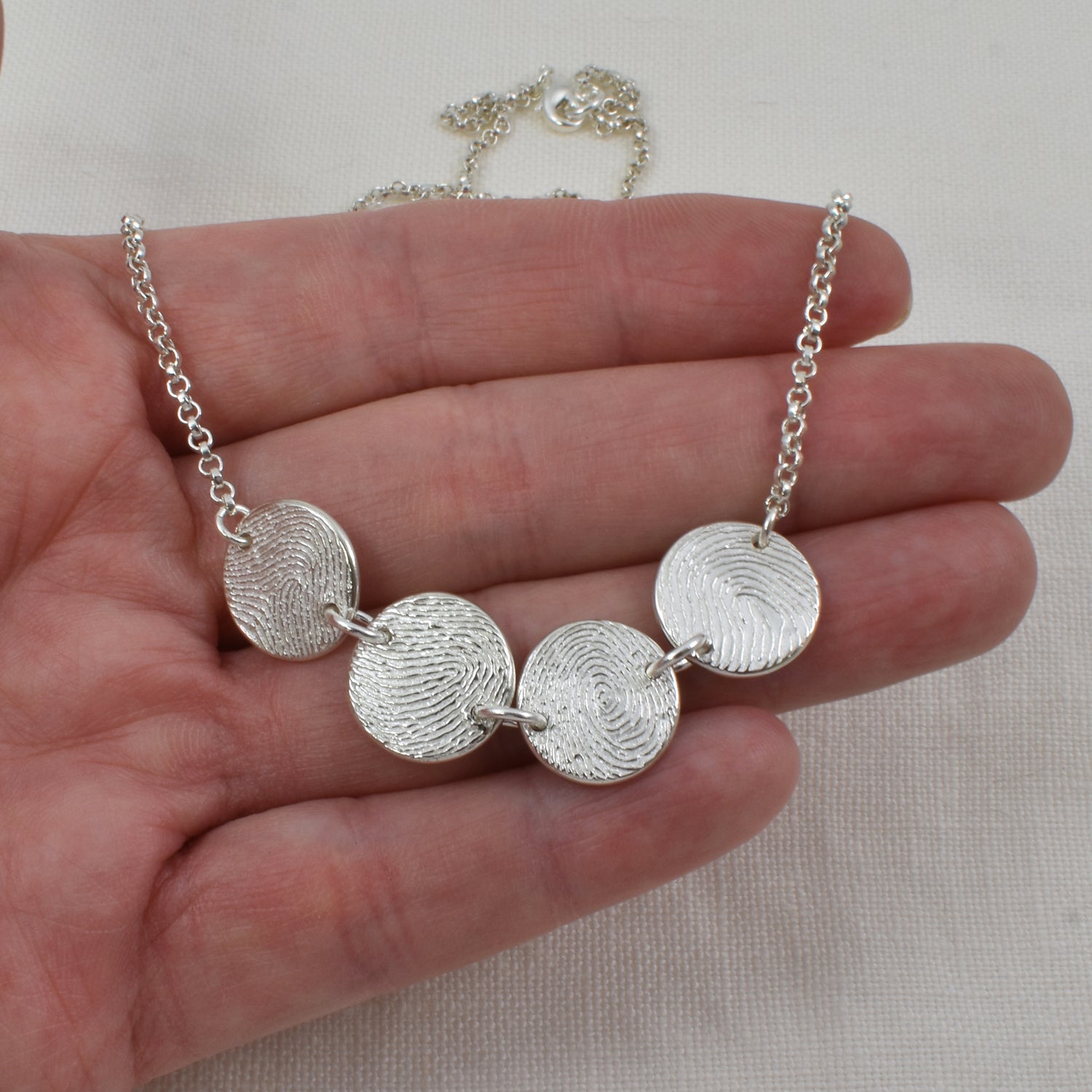 Circle Fingerprint Horizontal Link Necklace with 4 fingerprint pendants