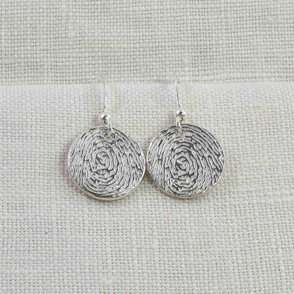 Fine Silver Circle Fingerprint Earrings