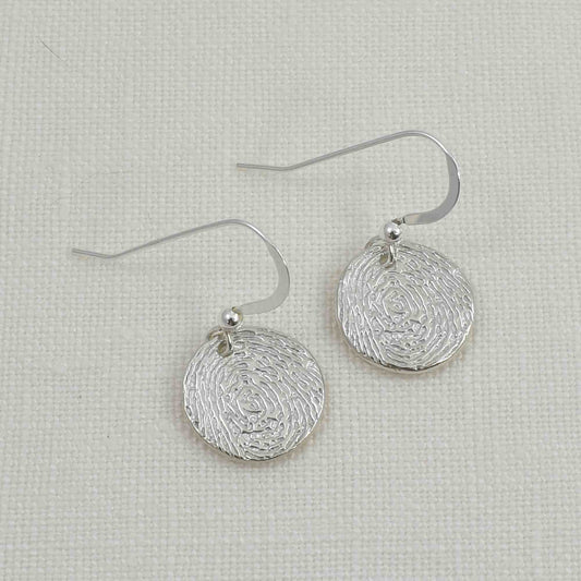 Fine Silver Circle Fingerprint Earrings