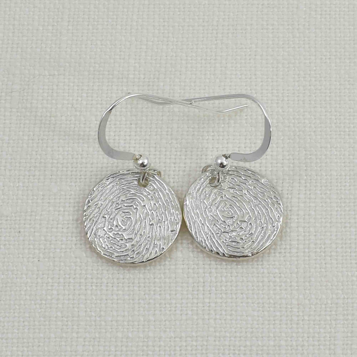 Fine Silver Circle Fingerprint Earrings