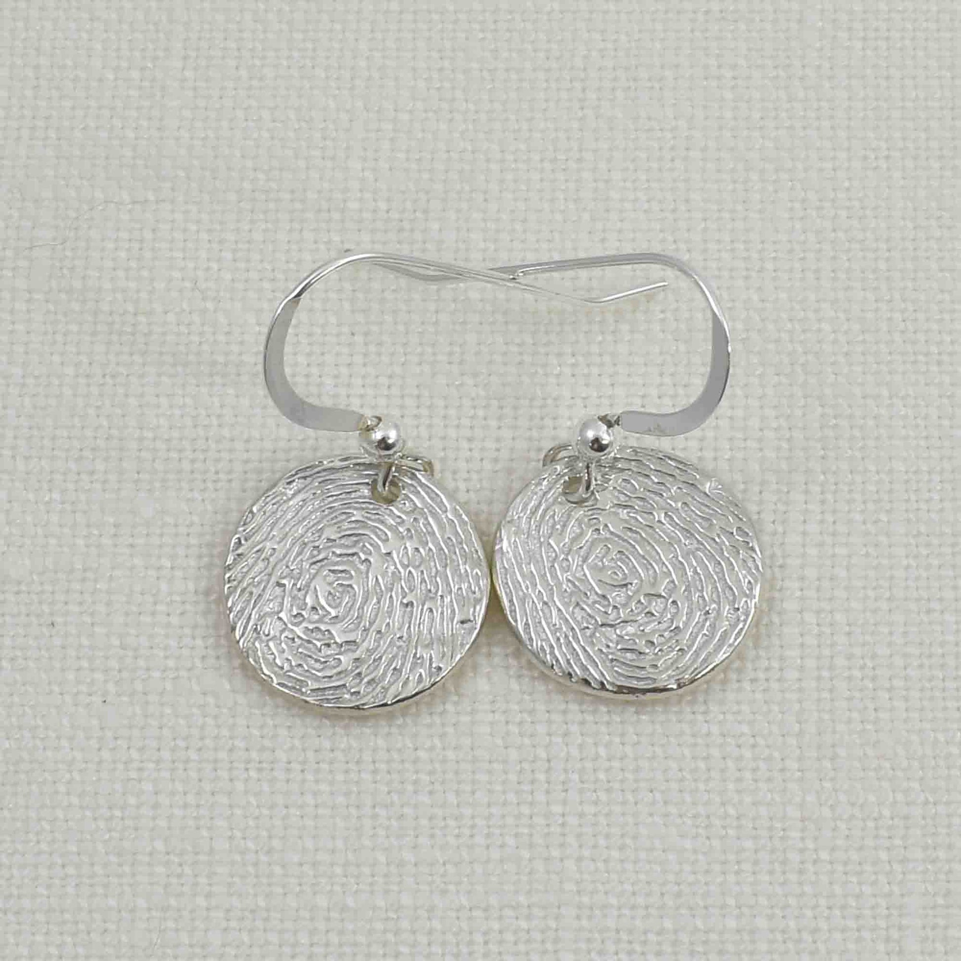 Fine Silver Circle Fingerprint Earrings