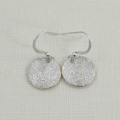 Fine Silver Circle Fingerprint Earrings