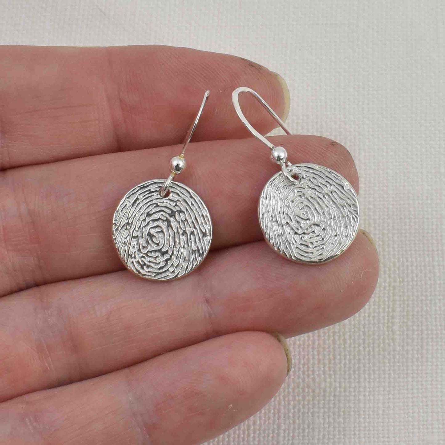 Fine Silver Circle Fingerprint Earrings