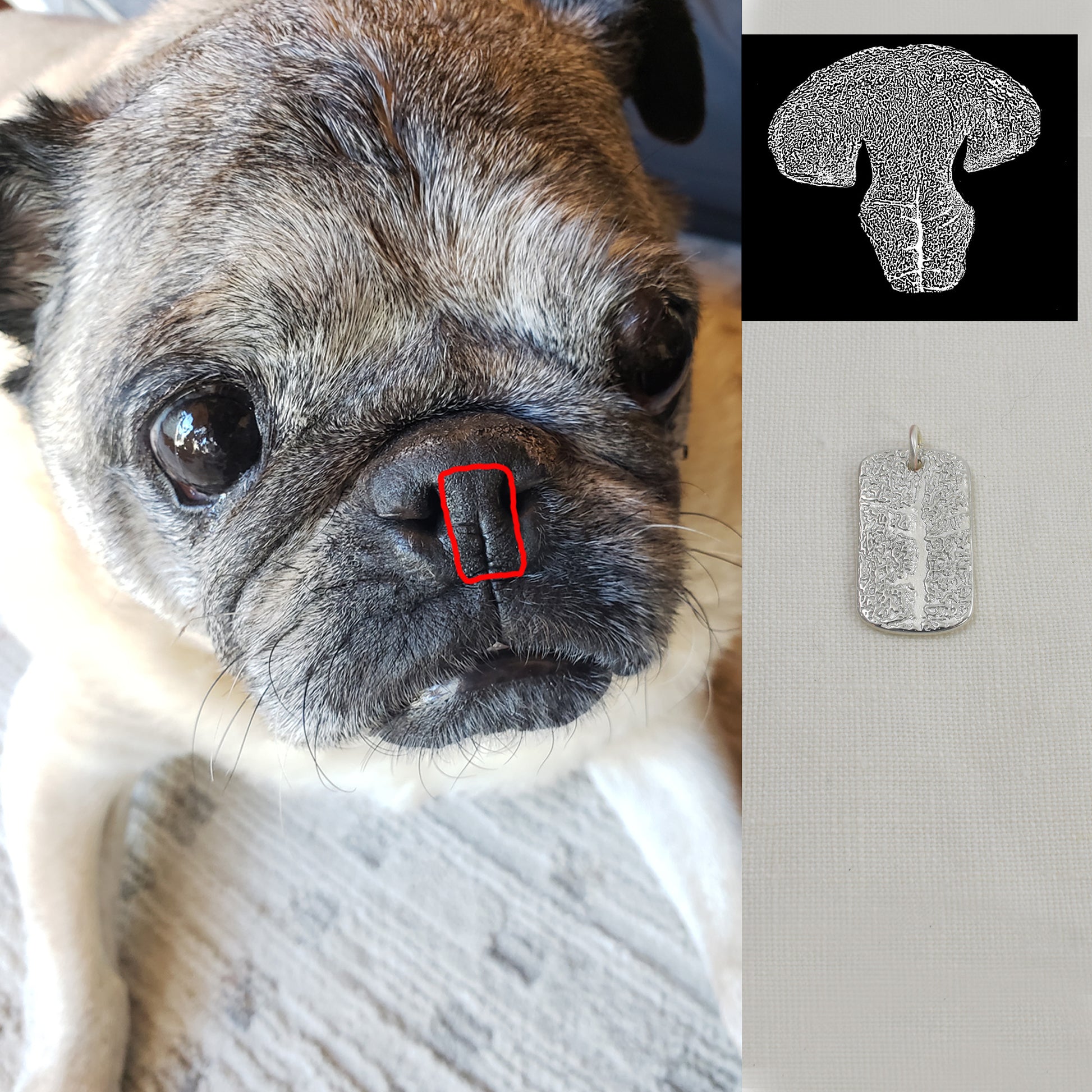 Dog Nose Texture Dog Tag Pendant with Photo of Dog and Line Drawing of Nose Texture