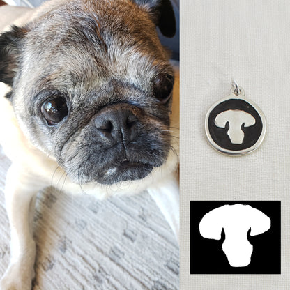 Dog Nose Embossed Circle Pendant, Necklace or Keychain Shown with photo of dog