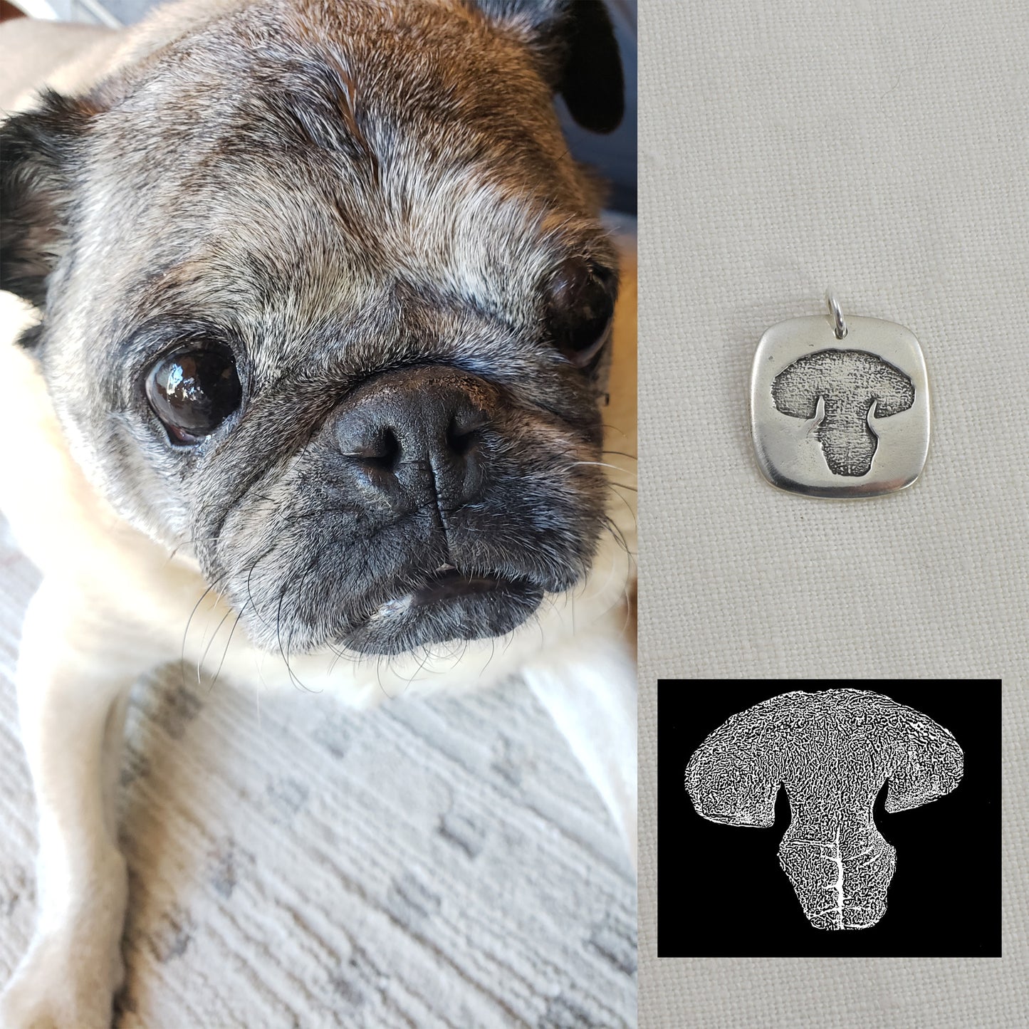 Dog Nose Textured Square Pendant or Necklace