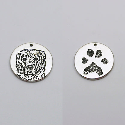 Circle Pendant Engraved with Pet Photo and Paw Print
