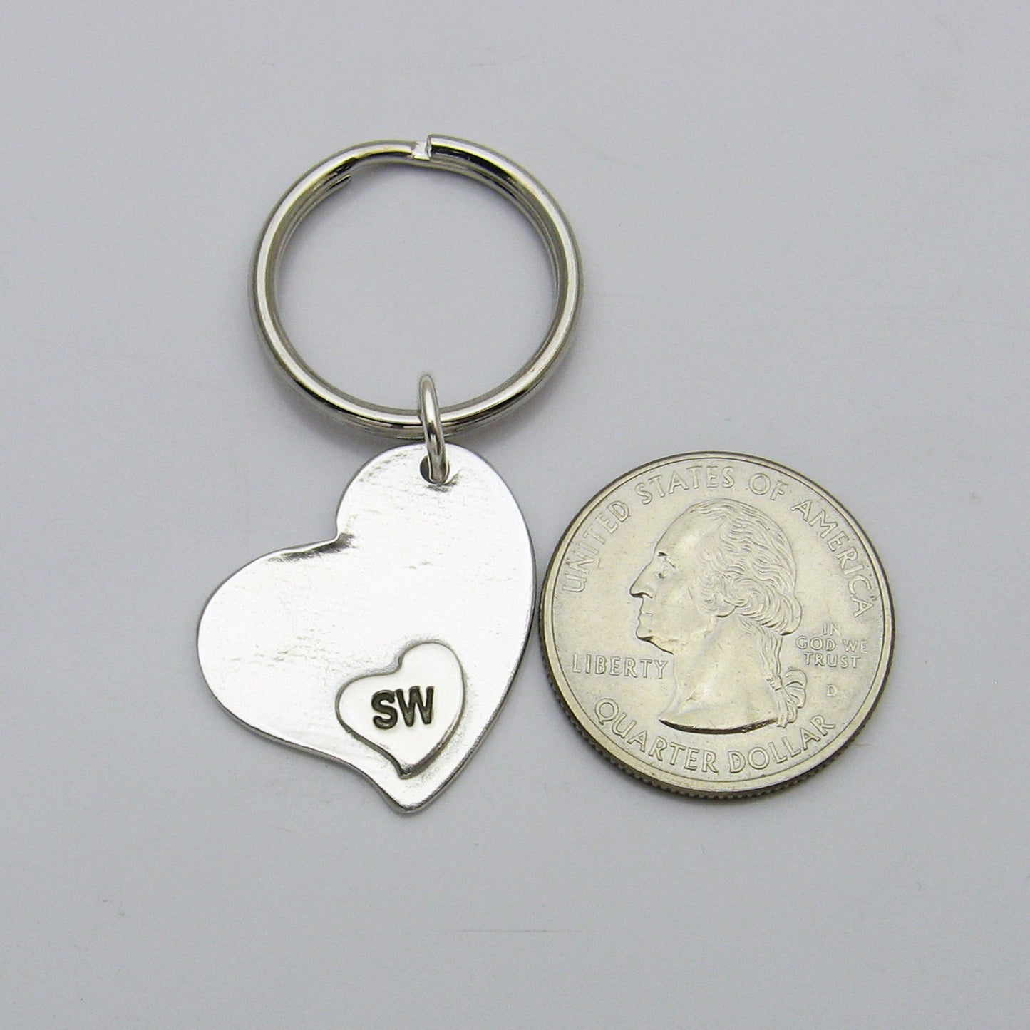 Engraved heart on Back of Asymmetrical Heart Keychain