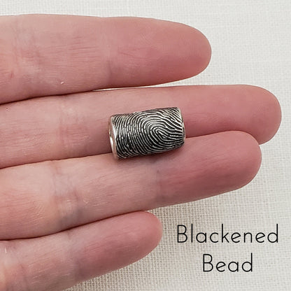 Sterling Silver Fingerprint Bead and Leather Cord Bracelet