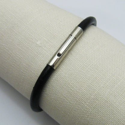 Sterling Silver Fingerprint Bead and Leather Cord Bracelet