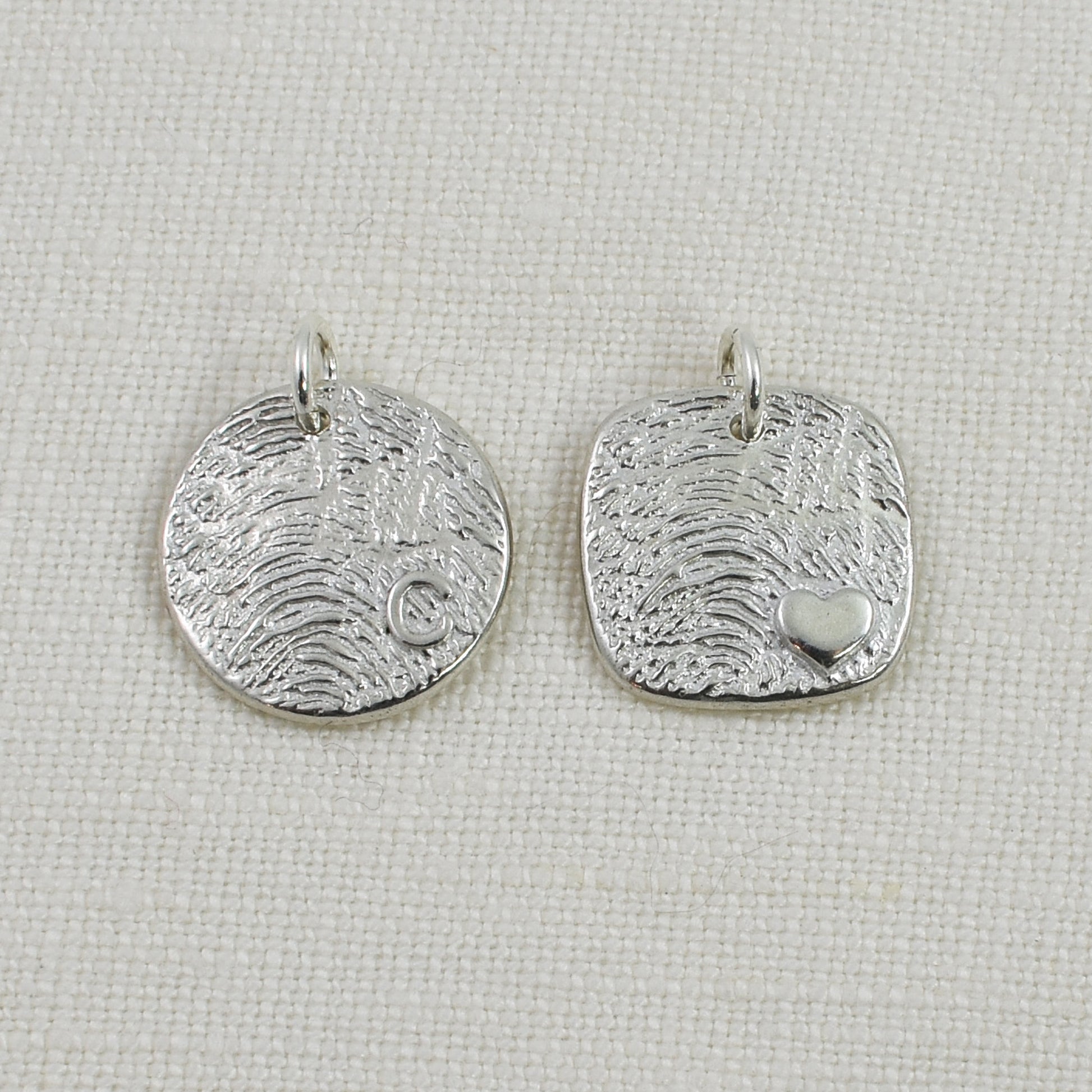 Fingerprint Pendants Embellished with Tiny Heart and Tiny Initial