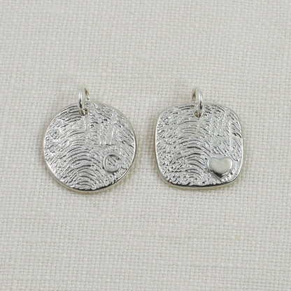 Fingerprint Pendants Embellished with Tiny Heart and Tiny Initial