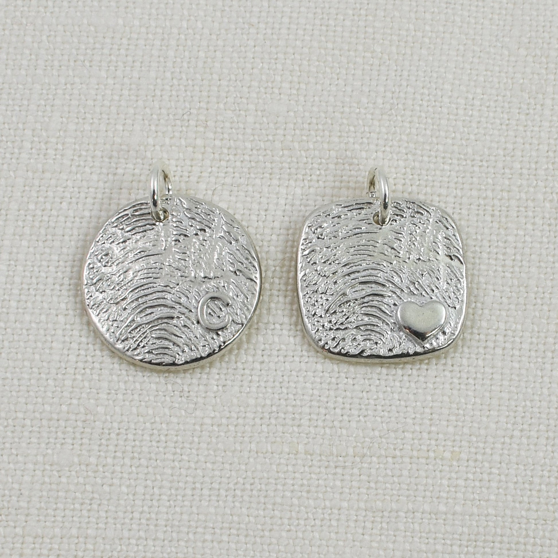 Fingerprint Pendants Embellished with Tiny Initial and Tiny Heart