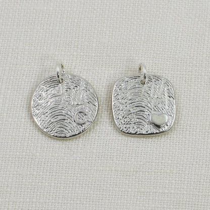 Fingerprint Pendants Embellished with Tiny Initial and Tiny Heart