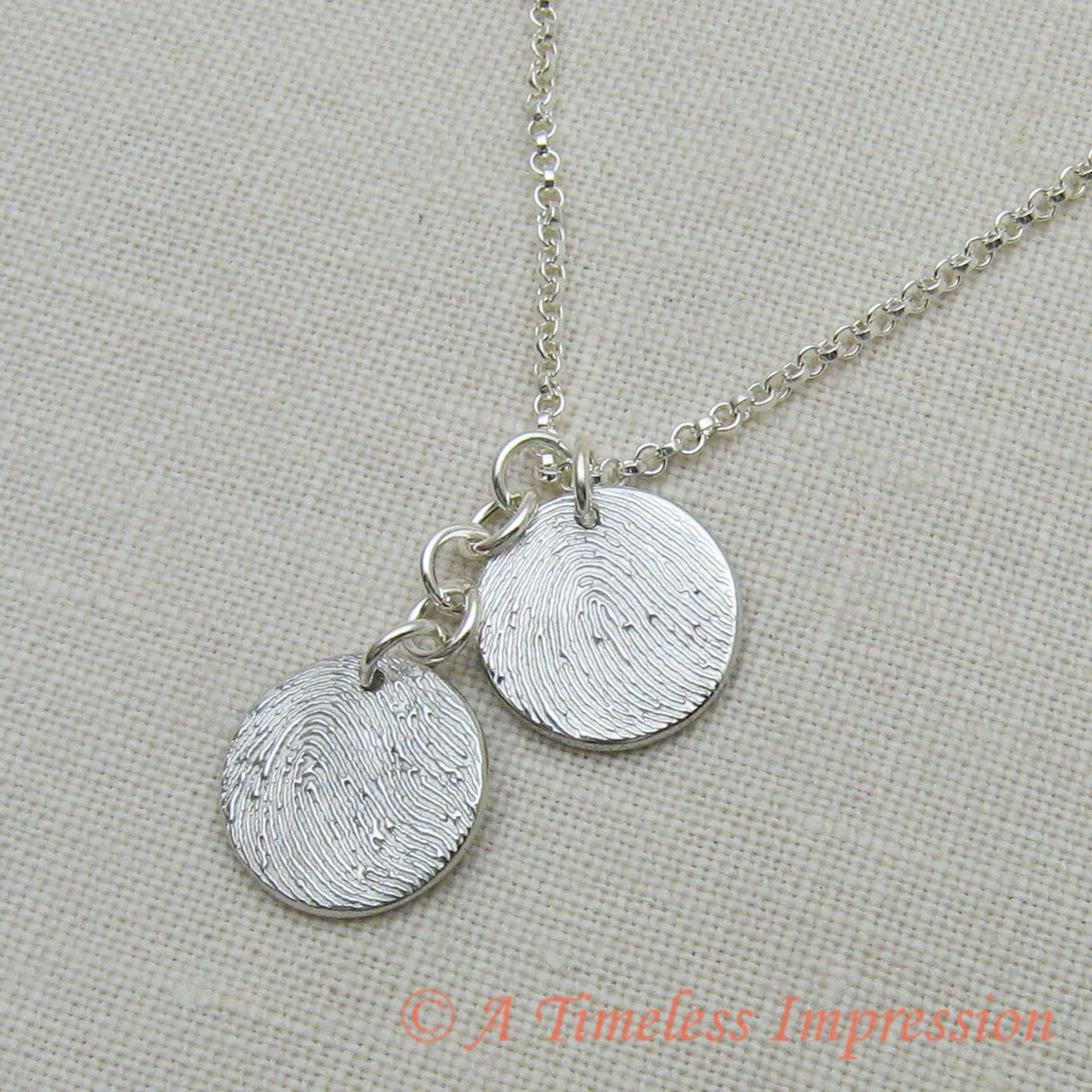 Circle Fingerprint Charm Necklace with two 5/8" circle charms