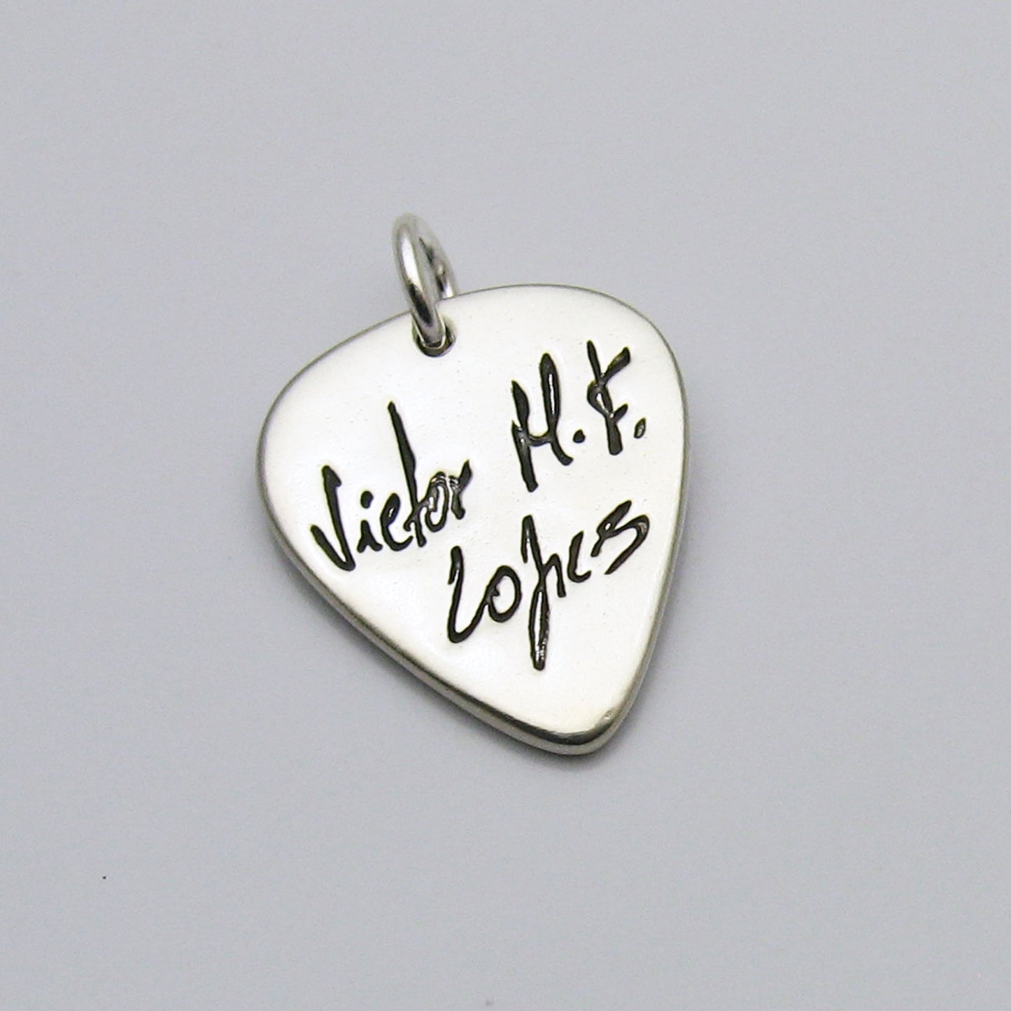 Guitar Pick Handwriting Pendant, Sterling Silver