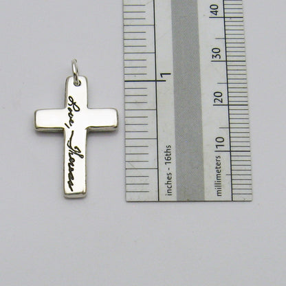Cross Handwriting Pendant shown next to ruler for size reference