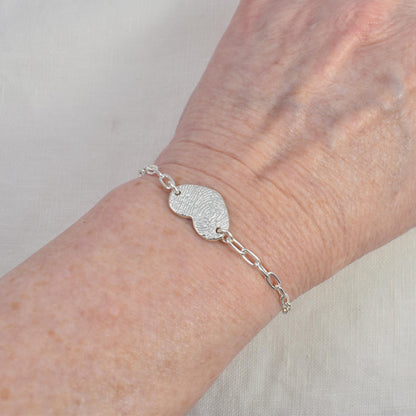 Fingerprint Bar Heart Bracelet shown on wrist